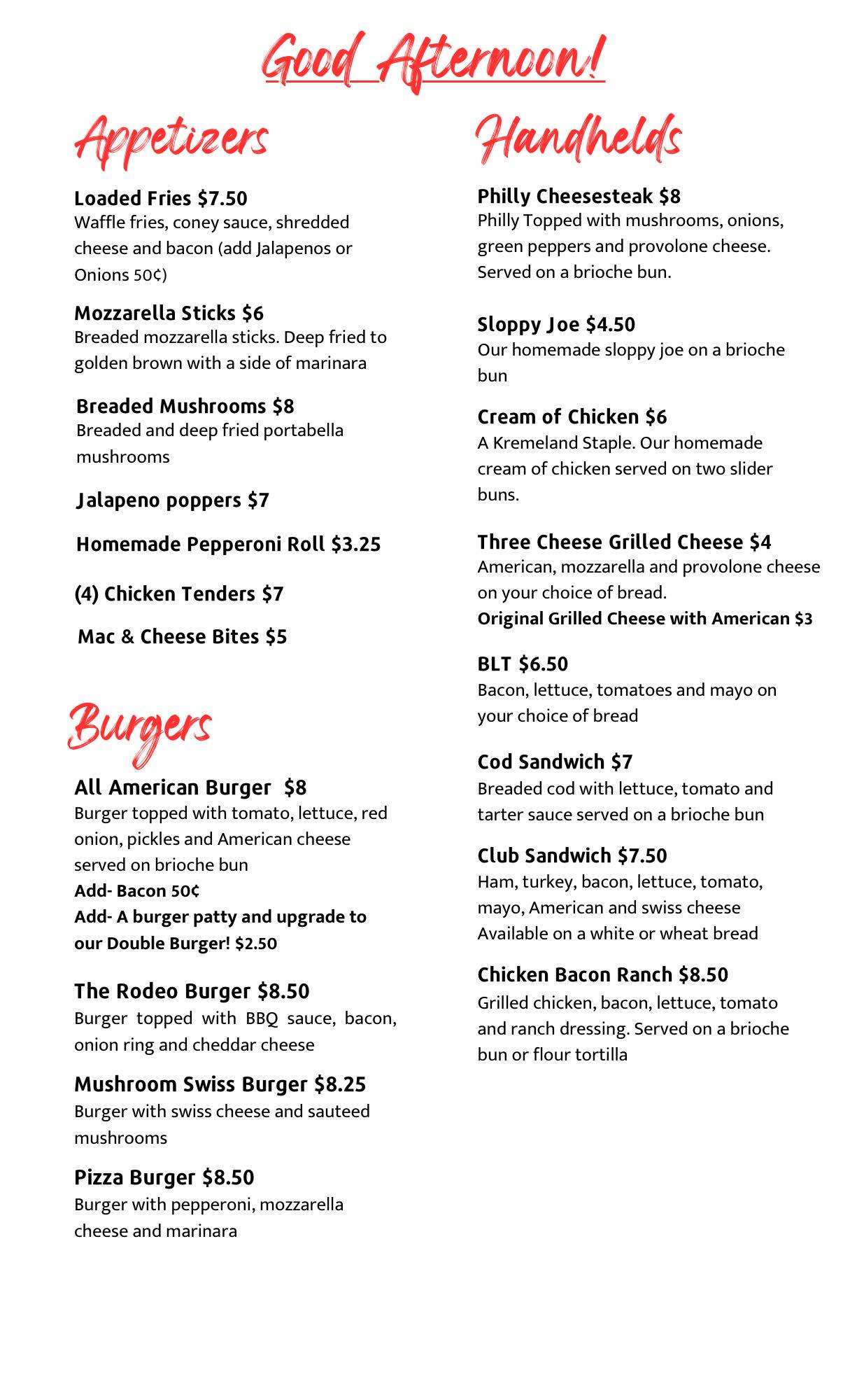 ice scream menu