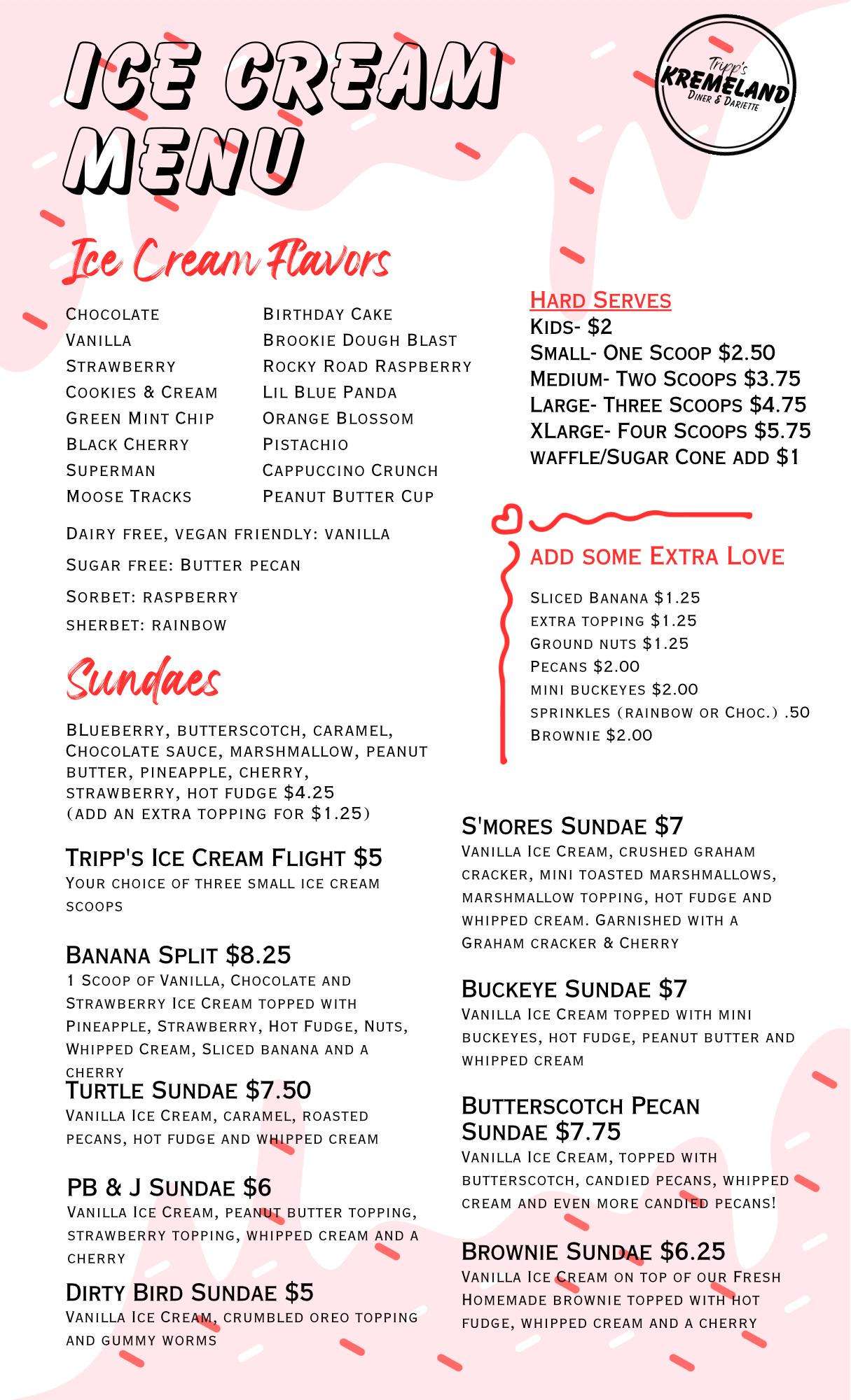 ice scream menu